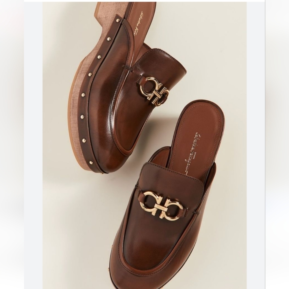 Salvatore Ferragamo Brown Leather Mules